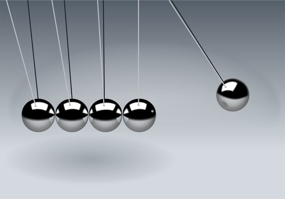 Dynamic illustration of Newton's Cradle showing motion and reflection concepts in physics.